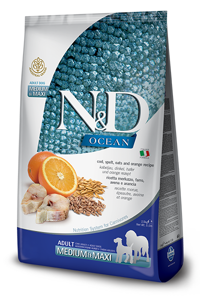 Farmina N&D Canine OCEAN ANCESTRAL GRAIN Cod, Spelt, Oats & Orange Adult Med/Max