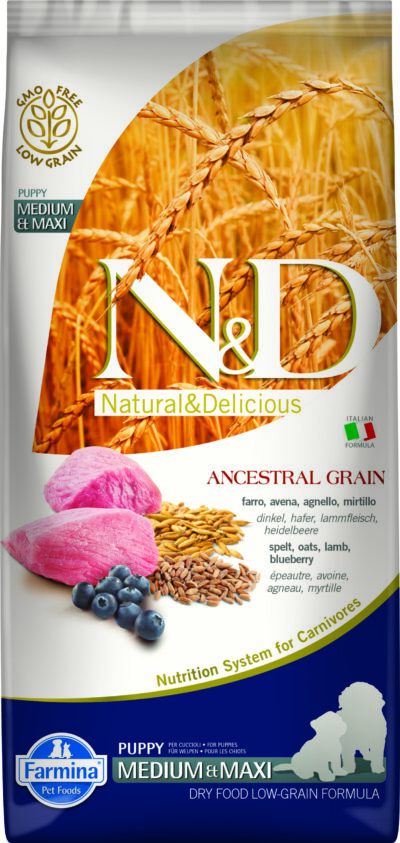 Farmina N&D ANCESTRAL GRAIN Lamb, Spelt, Oats & Blueberry PUPPY Med/Maxi
